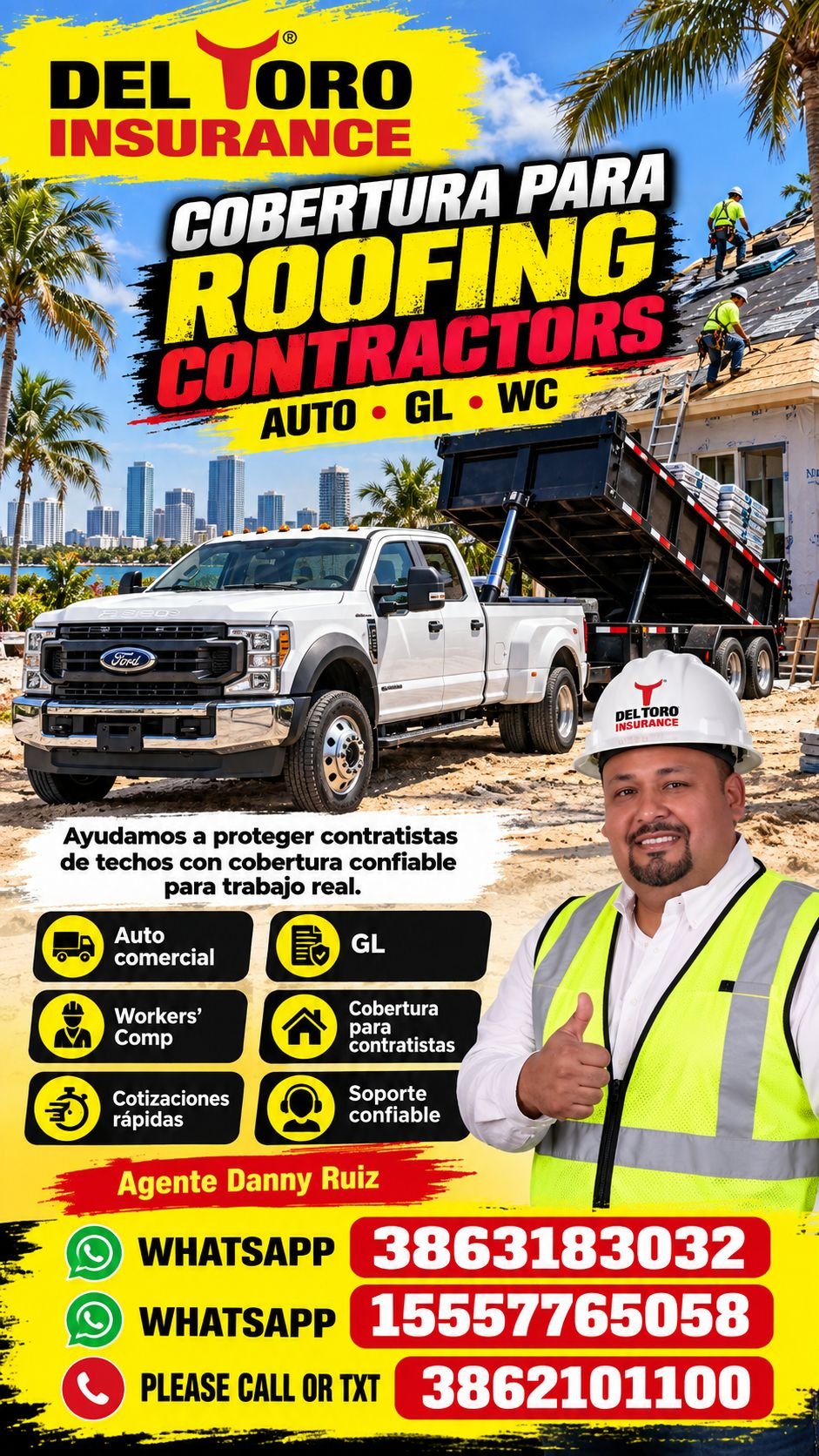 Roofing Contractor Insurance – Del Toro Insurance flyer